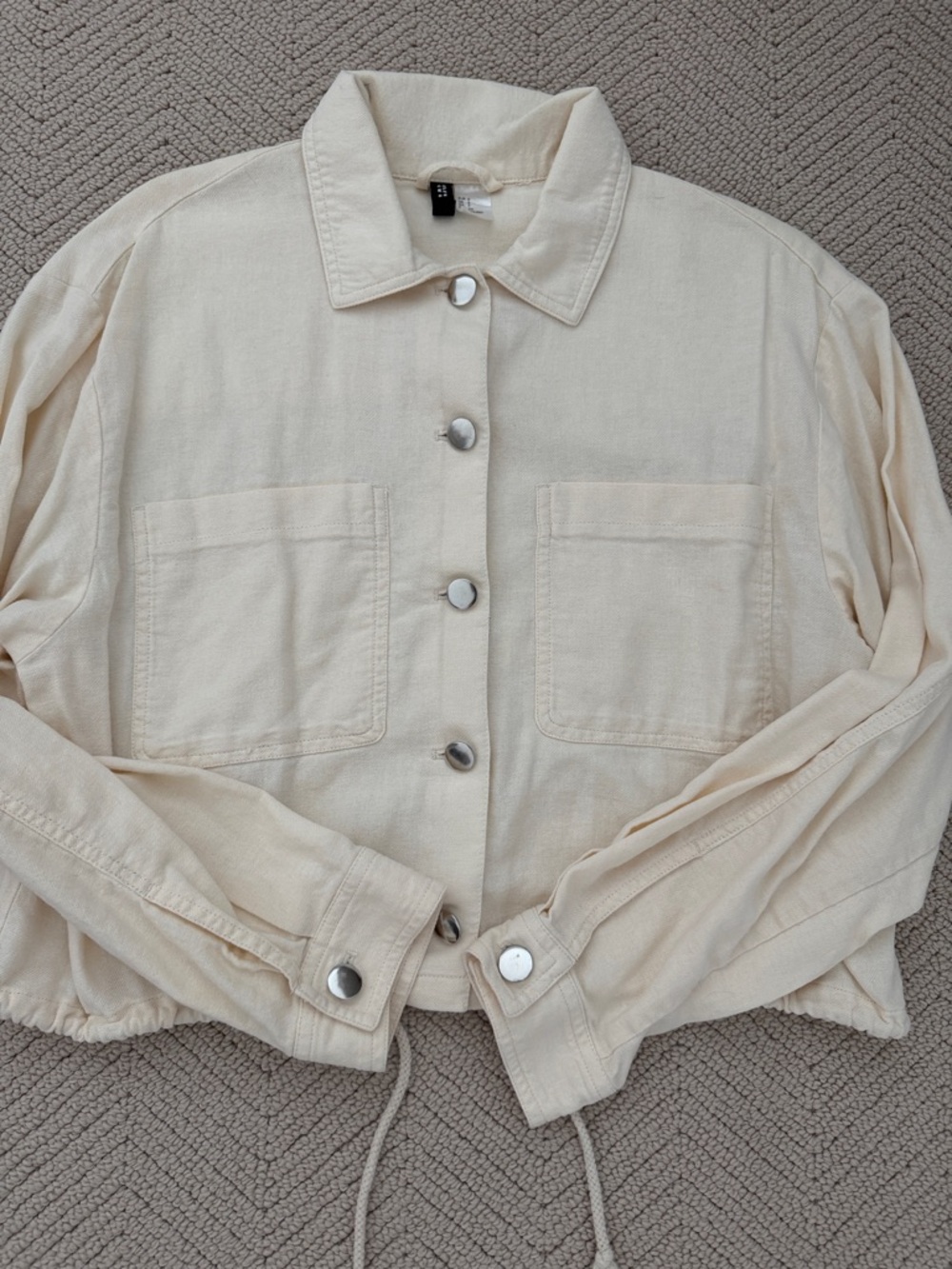 H&M Cream Cropped Button-Front Jacket